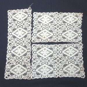 3 Pieces of Vintage Antique Machine Embroidery on Net Lace in Ecru, Fabulous Vintage Lace, Use for Restoration Clothing, Embellish Dresses