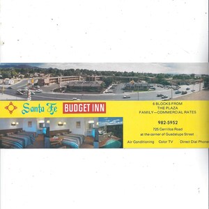 Cartolina del Santa Fe Budget Inn degli anni '70, Nuovo Messico, cartolina extra lunga con vista panoramica, non spedita, souvenir di viaggio, album di ritagli di riciclo creativo