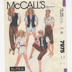 McCall's 7975 Pattern for Misses' Vest, Blouse, Pants, Knickers, Shorts, Size 14. From 1982, UNCUT