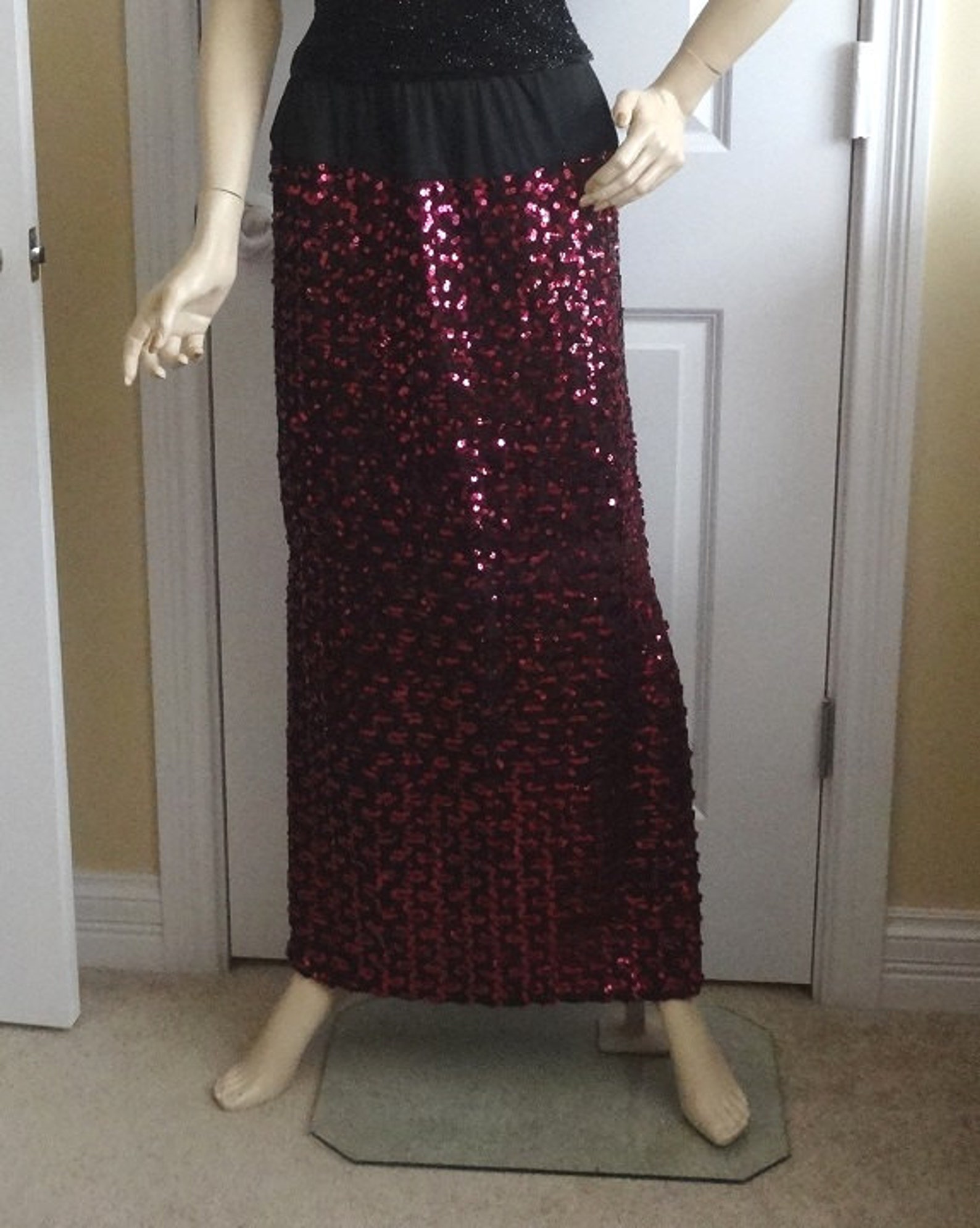 1970s Vintage Sequins Evening Skirt With Pink Sequins Black - Etsy