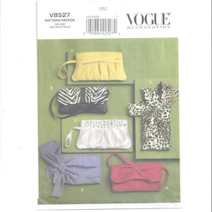 Vogue 8527 Pattern for 5 Lined Clutch Bags, Vogue Accessories, From 2008, FACTORY FOLDED and UNCUT, Gathered Flap, Detach Strap, Pleated