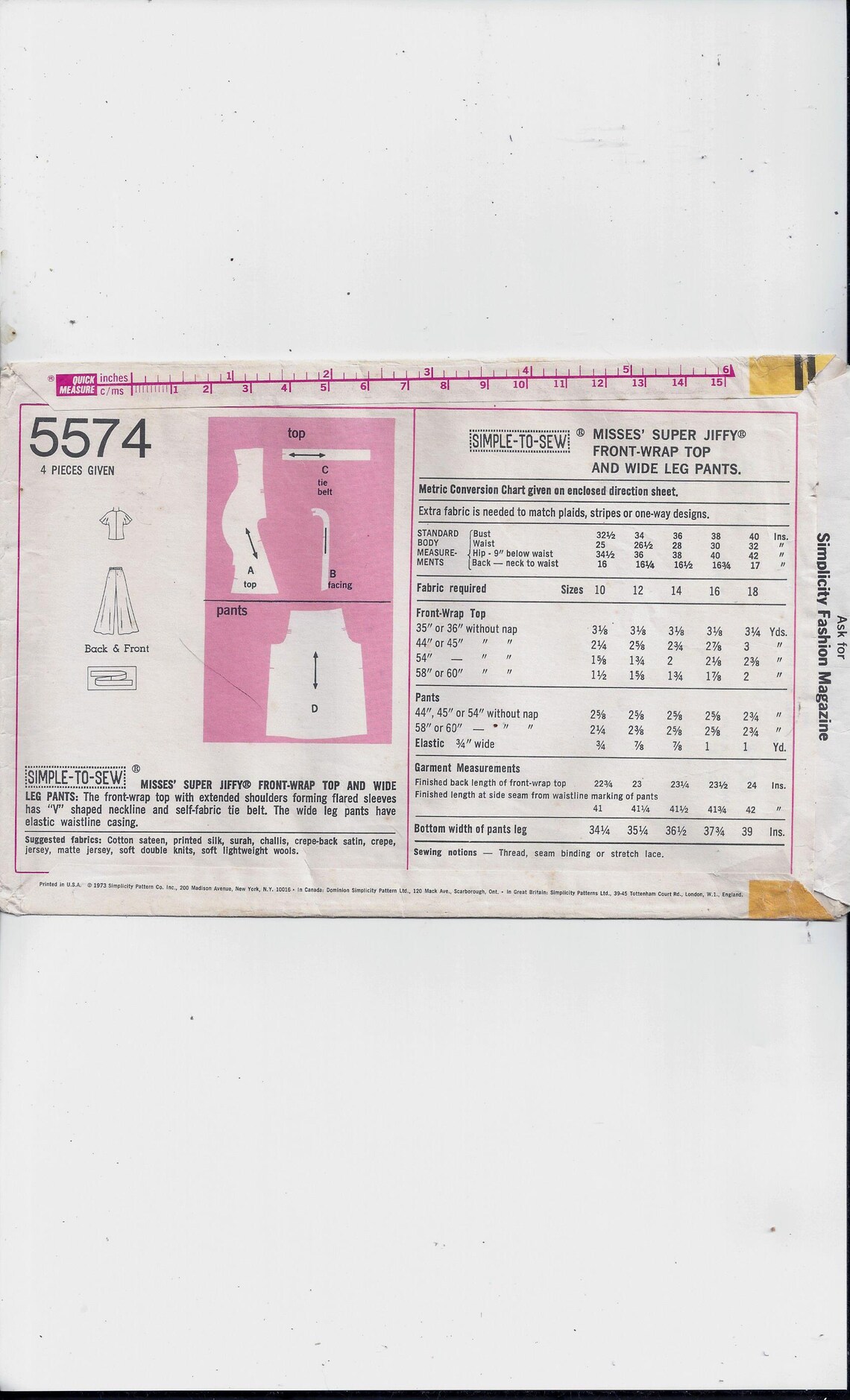 Simplicity 5574 Pattern for Misses' Super Jiffy Front Wrap Top, Wide ...