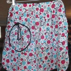 Mid Century Modern Kitchen Apron with 1950s Fabric in Turquoise Red Gray Black with Pocket, 20.5 Inches Long, Vintage Textiles, Upcycle Gift