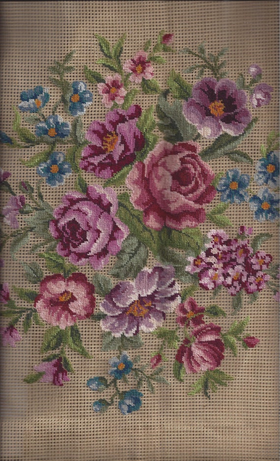 PreWorked Large Needlepoint Canvas featuring Beautiful Roses Etsy