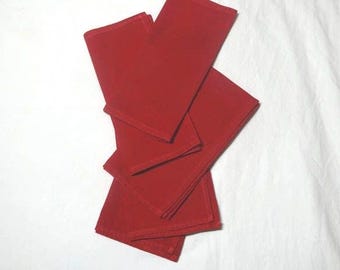 5 1960s Red Cocktail Napkins, 14x7.25", Christmas, Valentine Decor, Vintage Cotton Table Linens