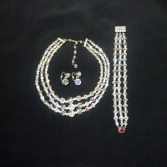 3 Piece Glass Necklace, Bracelet, Earrings Set, 1… - image 1