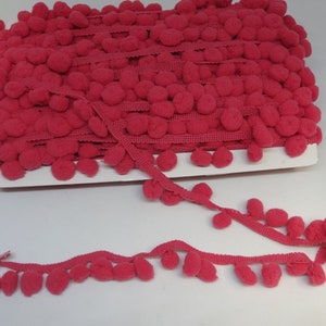 ROSE PINK Pom Pom Fringe Trim, 1/2 Inch Ball or 10 mm Ball, BY the Yard, For Sewing Projects, Crafts, Pillows, Curtains, Costumes, Trim