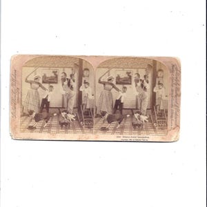 1890 Stereo View Card of Deacon Jones&#39; Benediction, Humorous Household, Sold by Underwood & Underwood, Antique Photograph