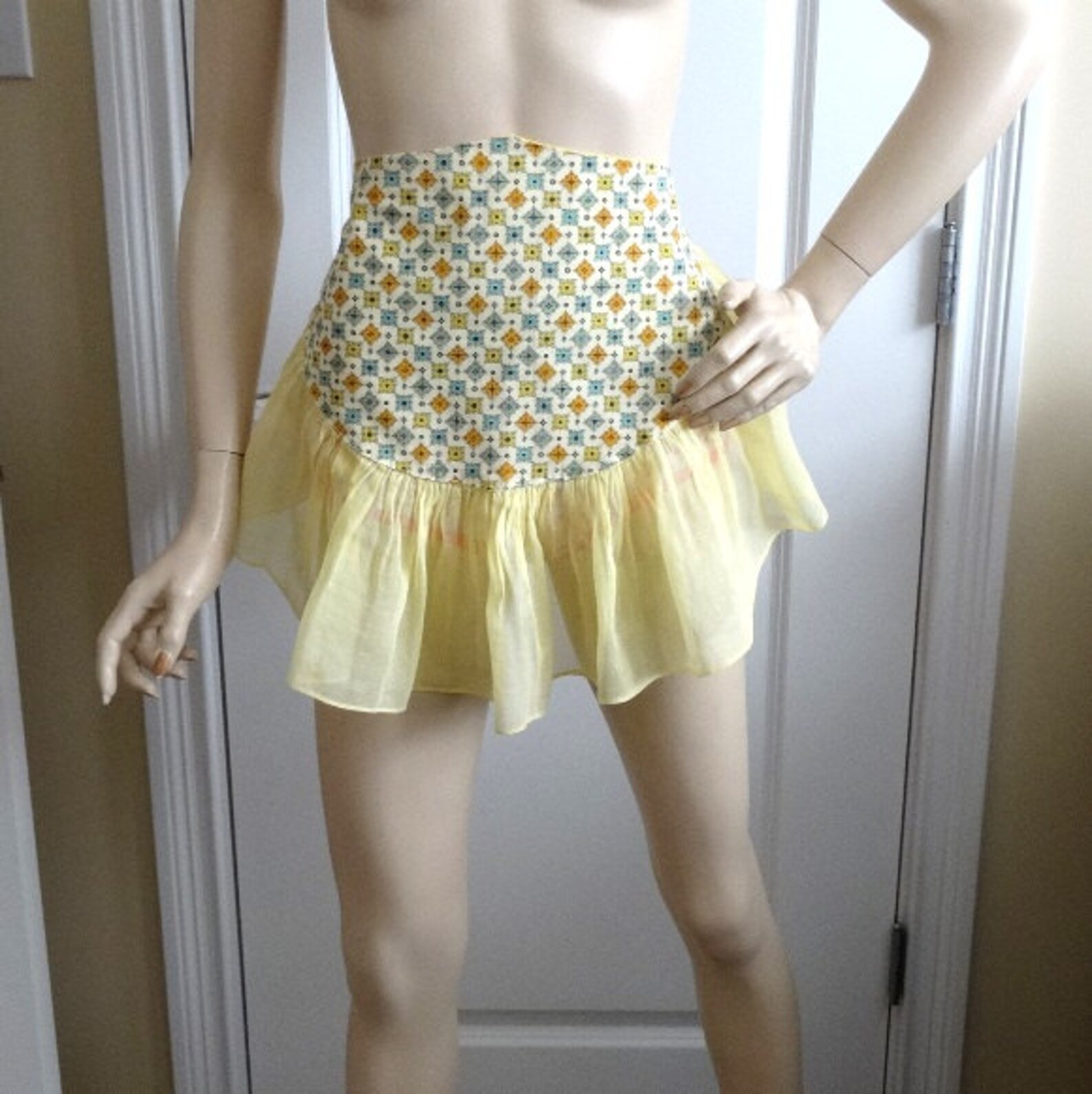 1960s Vintage Kitchen Apron Foulard Print & Large Yellow Etsy