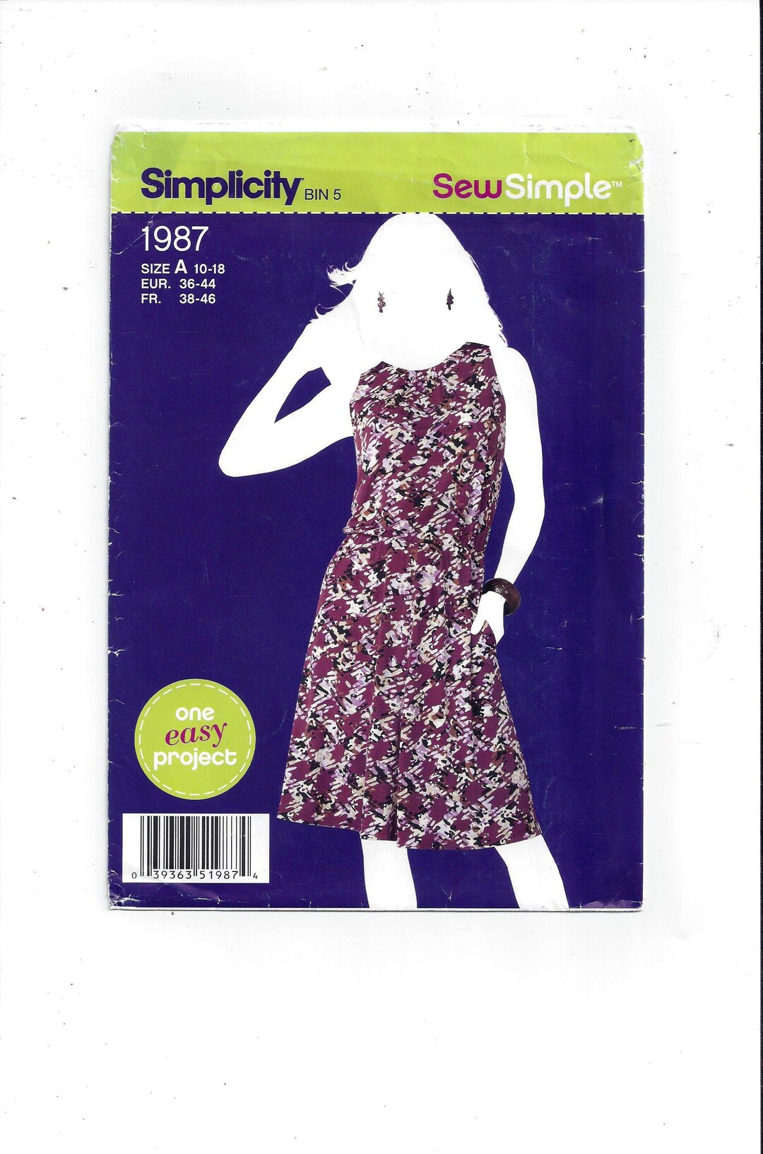 Simplicity Sew Simple 1987 Pattern for Misses' Pullover Dress, Size 10 12 14 16 18, From 2011