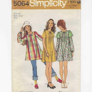 Simplicity 5064 Misses' Mini Tent Dress, Tunic Pattern, Size 10, 1972 Fashion Sewing