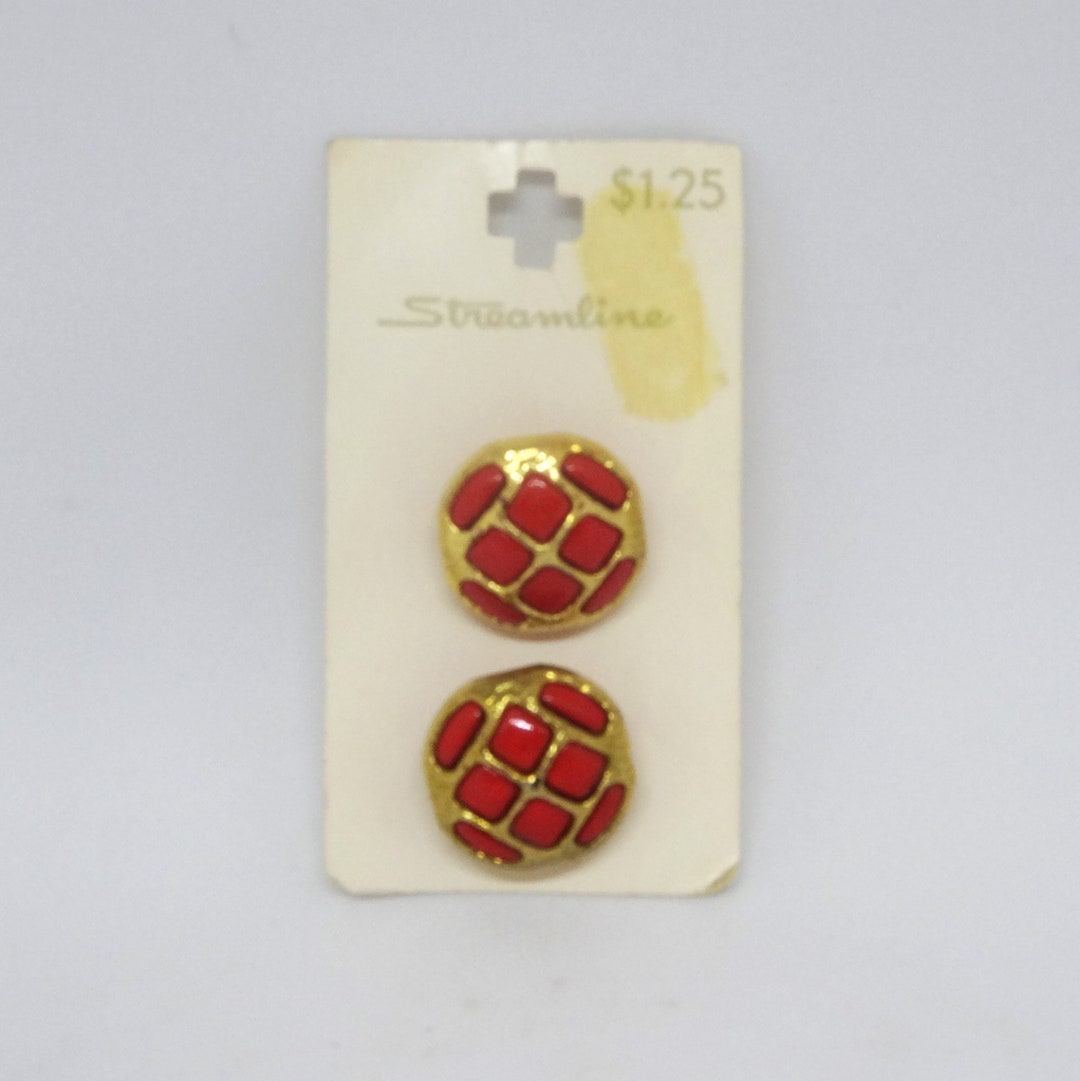 Stream Line Gold Buttons 2 Gold and Red Buttons on Original Card by Streamline, 7/8 In. Each ...