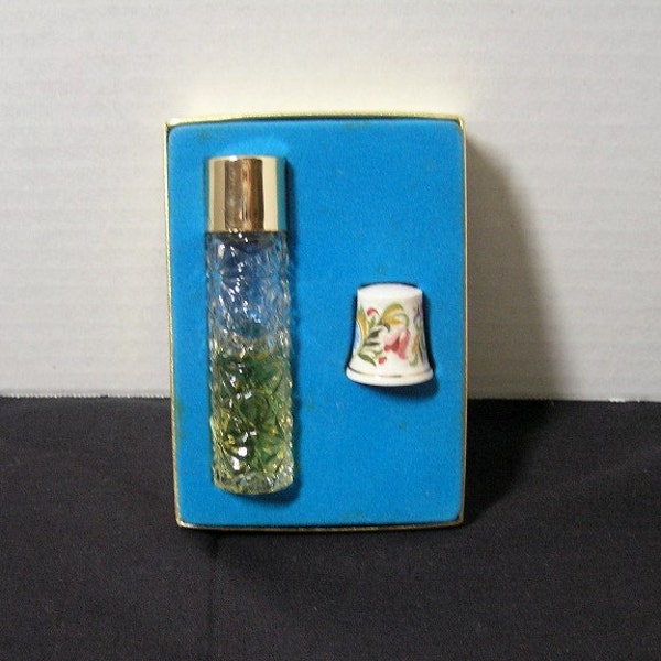 1978-79 Vintage Avon Fragrant Notions Cologne Needle Holder & Porcelain Thimble with Box, Ariane Ultra Cologne, ~~by Victorian Wardrobe