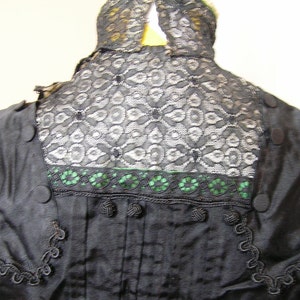 Authentic Antique Victorian Blouse in Black, Circa Late 1800s or Early 1900s, Satin & Lace, Size Small, 1890s Early 1900s Vintage Clothing