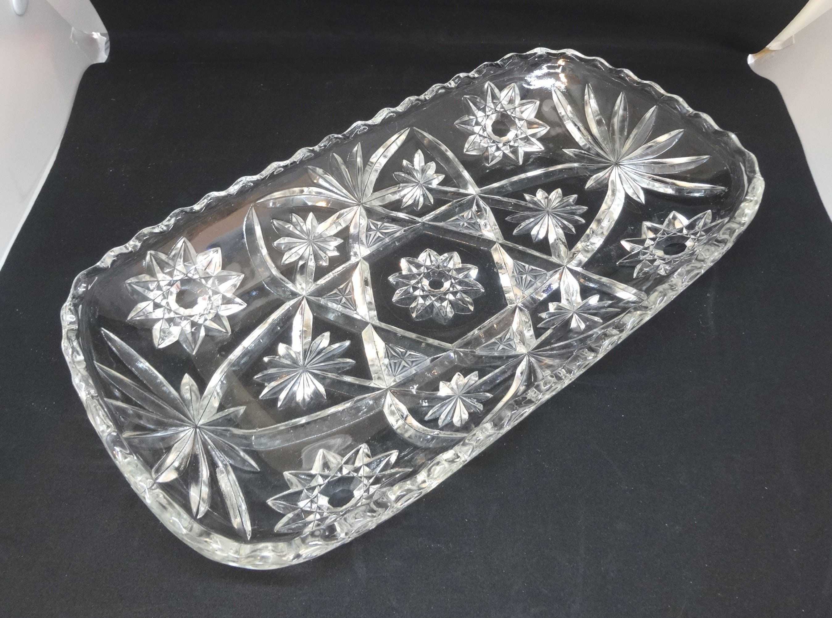 Early American Prescut 12 Inch Serving Dish by Anchor Hocking, EAPC, Star of David, Kitchen Wares, Heavy Pressed Glass, Durable Dining