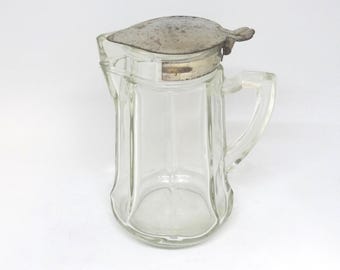 Antique Fluted Glass Syrup Dispenser, Chrome Top, Restaurant Ware