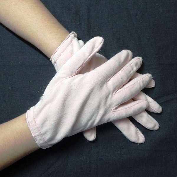 Vintage Child's Pink Gloves with Button at Wrist in Stretch Nylon, Circa 1960s or 1950s, Costume or Dress Up Gloves, Vintage Gloves