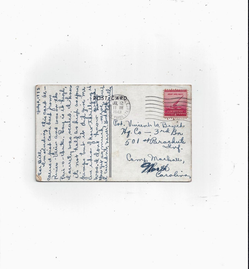 Message Illinois FREE Shipping to USA Posted with 2 Cent Stamp 1943 Postcard of Pair-O-Chutes Wedding Souvenir Chicago Riverview Park