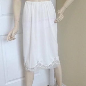 1960s Long Half Slip in White Nylon with Scalloped Lace & Organza Trim, Size Small, 27.5 Inches Long, Vintage Lingerie, Clothing, Petticoat