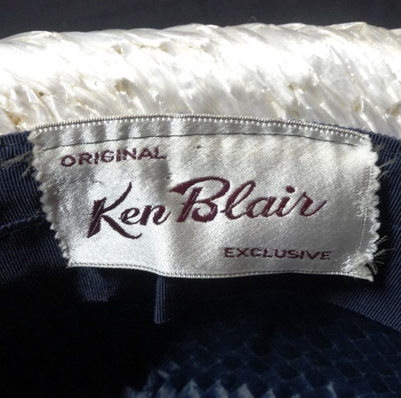 Vintage Ken Blair Navy and Ivory Straw Bowler Hat… - image 4