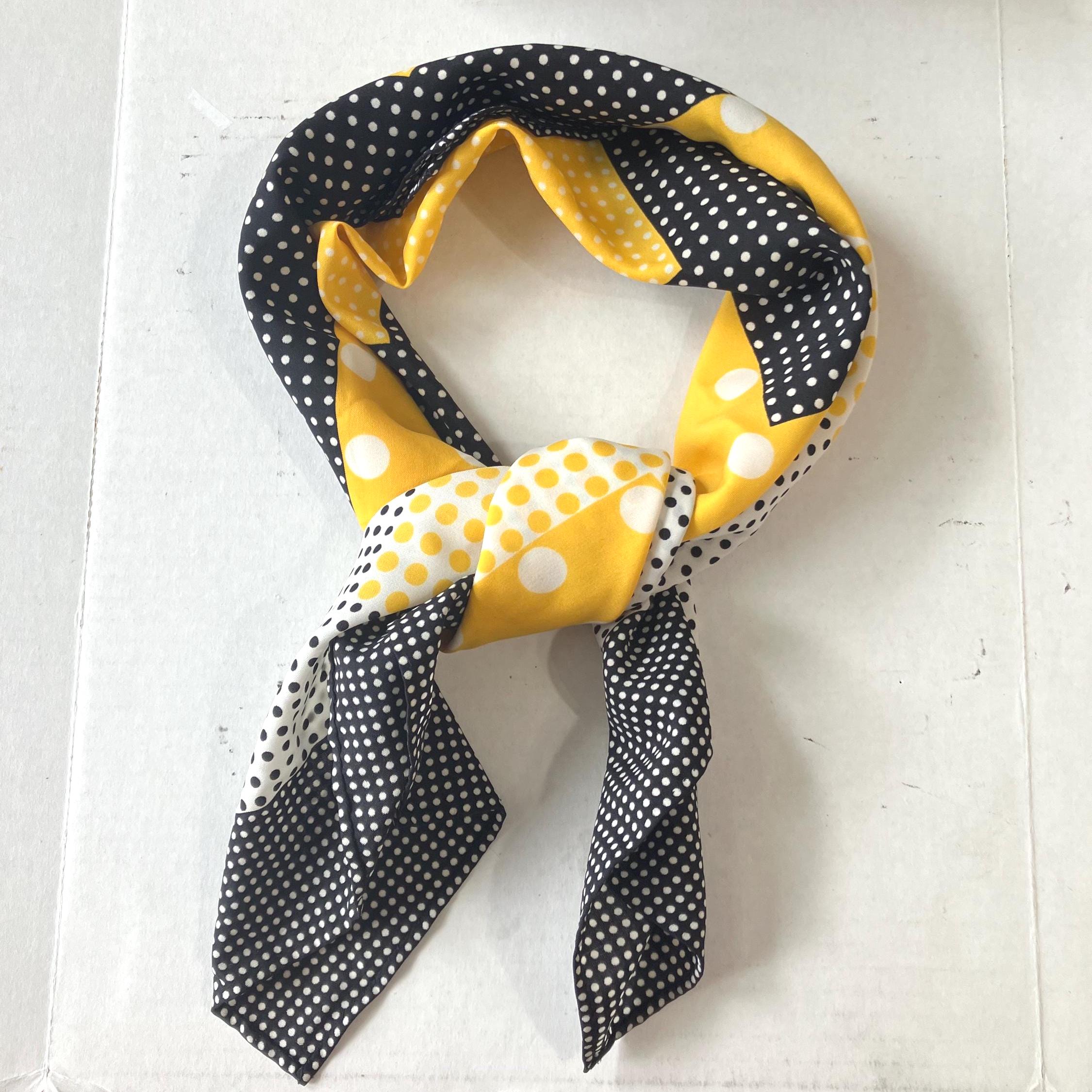 Vintage Polka Dot Scarf in Black, White, & Yellow, 26 X 28 Inches