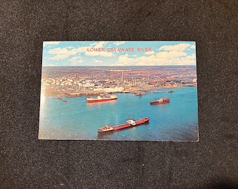 1950s Postcard of Lower Delaware River at Marcus Hook, Philadelphia, Pennsylvania, Unposted, Travel Souvenir, Industrial South Philly
