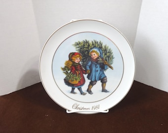 Piatto di Natale AVON del 1981, Christmas Memories, prima edizione, senza scatola, finiture in oro 22 carati, 9,25 pollici, non adatto al consumo alimentare, decorazione natalizia riciclata da collezione
