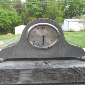 Early 20th Century Tudric Hammered Pewter Clock by Liberty & Co (?) NON Working, Oval Convex Glass, England, A Knox, AS IS