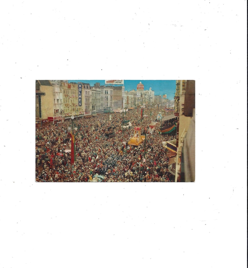 FREE Shipping to USA Old Signs Visible Unposted Crowd Scene Street Festival Louisiana 1970s Mardi Gras Day in New Orleans