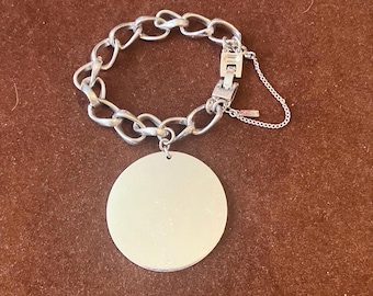 Vintage MONET Chunky Chain Link Bracelet with Large Charm, Silver Tone, Upcycle Jewelry