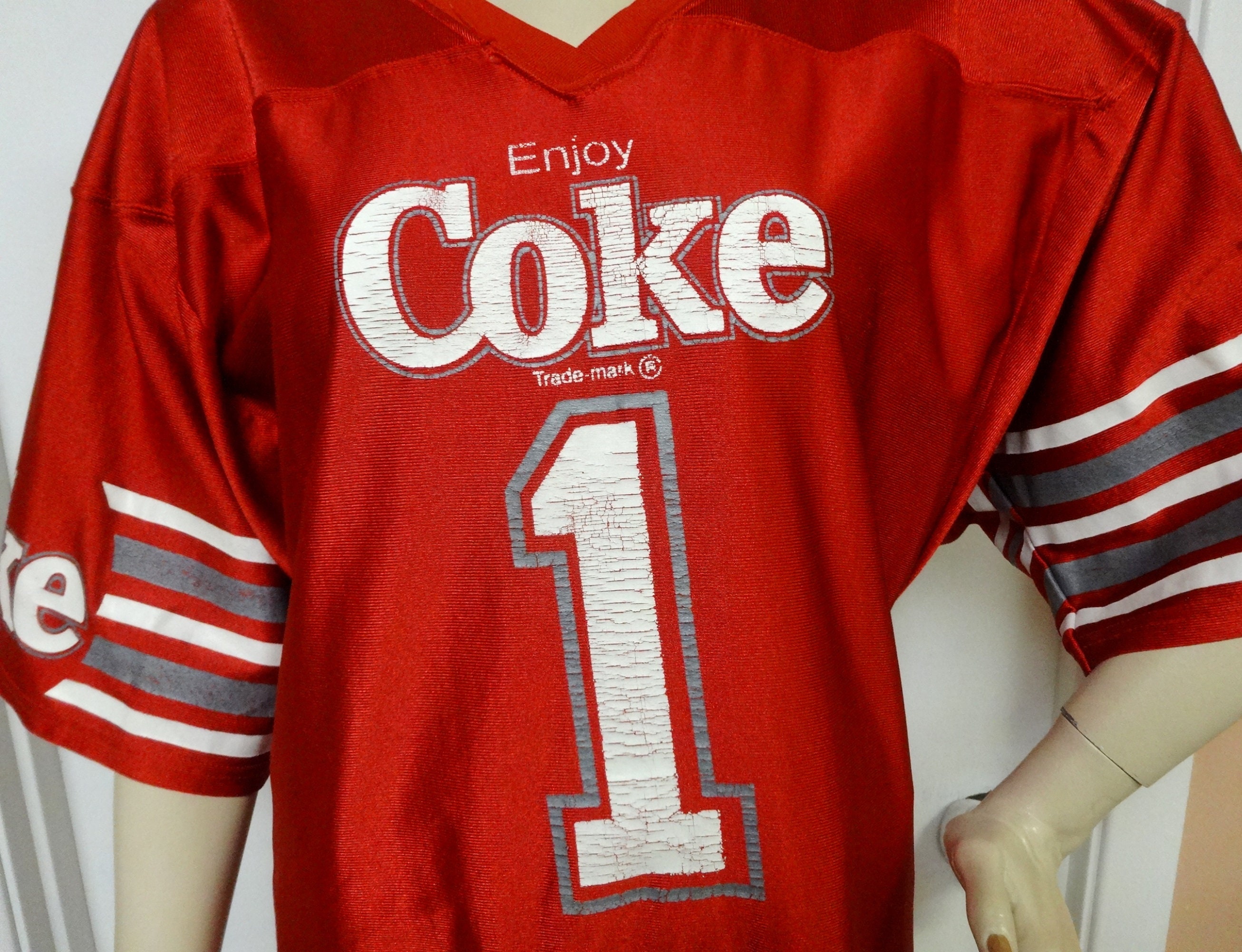 1970s Vintage Coke Red Football Style Jersey, #1, Size Medium Mens