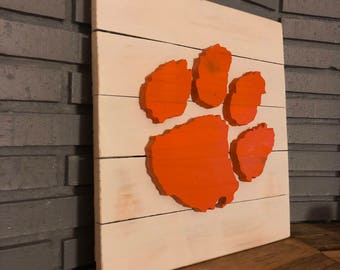 14" x 14" 3-D Clemson Tiger Paw (Orange on White)