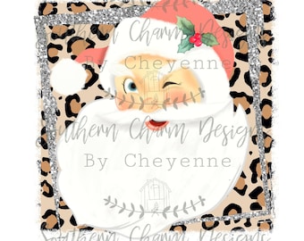 Vintage Santa Glam leopard cheetah Santa PNG DIGITAL DOWNLOAD for sublimation or screens