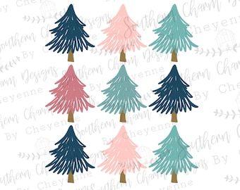 Pastel tree collage PNG DIGITAL DOWNLOAD for sublimation or screens