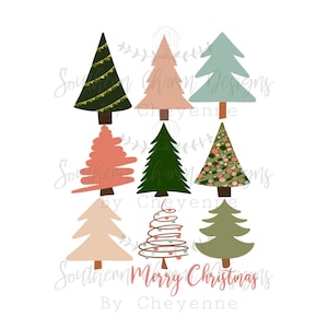 Pink Christmas Trees Girly Merry Christmas PNG DIGITAL DOWNLOAD for sublimation or screens