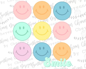 Retro Sommer Smiley Gesichter Positivität PNG DIGITAL DOWNLOAD für Sublimation oder Bildschirme