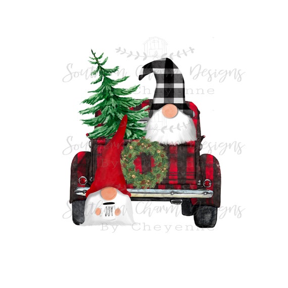 Christmas Gnome PNG Buffalo Plaid Christmas Truck with Gnomes DIGITAL DOWNLOAD for sublimation Or screens