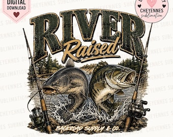 River Raised PNG | Vintage Fishing Shirt Design | Bass & Catfish Sublimation Download | Country Outdoors Graphic dtf Screen print design