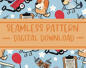 Toddler dog heeler family cartoon Seamless Design pattern wrap PNG digital download for sublimation or fabric printing
