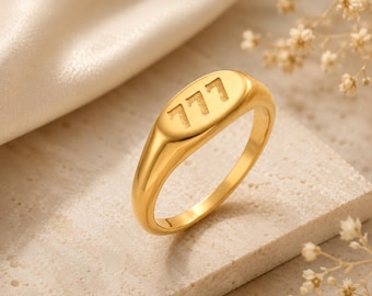 777 Angel Number Ring | Gold Stainless Steel | Waterproof | Tarnish-Free | Spiritual Jewelry | PVD GOLD | Stacking ring | No Tarnish Luck