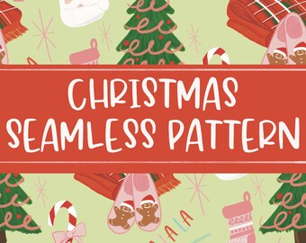 Christmas Seamless Girly Cozy Pattern bows Santa for sublimation or fabric printing PNG digital download
