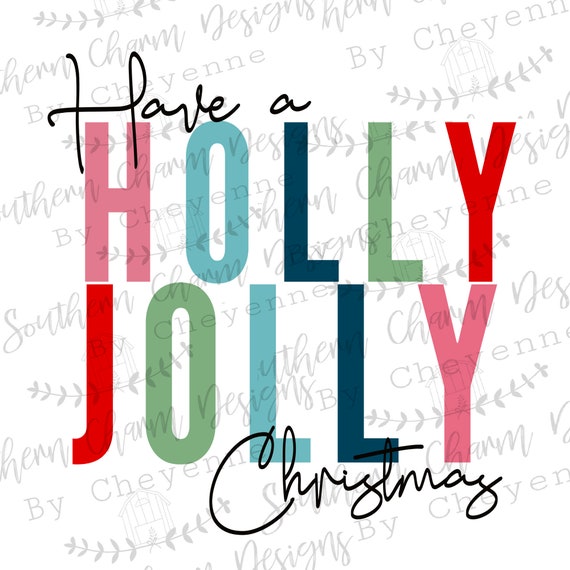 Holly Jolly Bright Colored Christmas PNG Printable Digital Download Clipart Sublimation Design