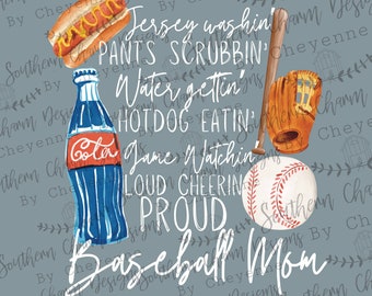 Baseball mom watercolor baseball things png digital download for sublimation or screens dtf mockup included black wording included