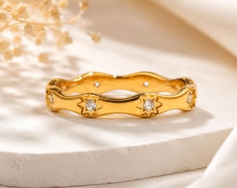 Gold Sun Ring for Women | Waterproof Starburst Ring | Tarnish Free Stainless Steel PVD | Hypoallergenic Everyday Ring | Celestial Astrology