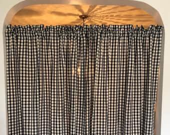 Pair Vintage Black Gingham Curtain Panels – 52x54 Classic Check, Primitive, Cottage or Farmhouse