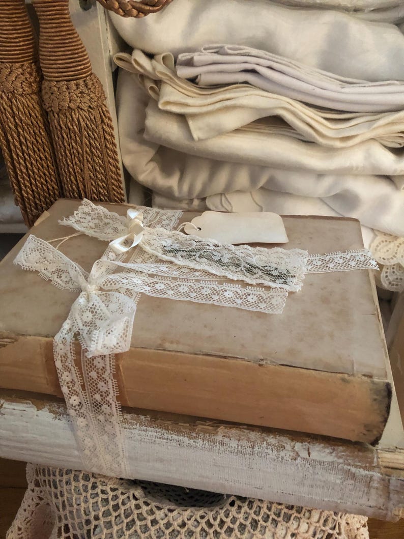 Rustic Book Stack, Farmhouse Vintage Decor, 2 Large Unbound Books ...