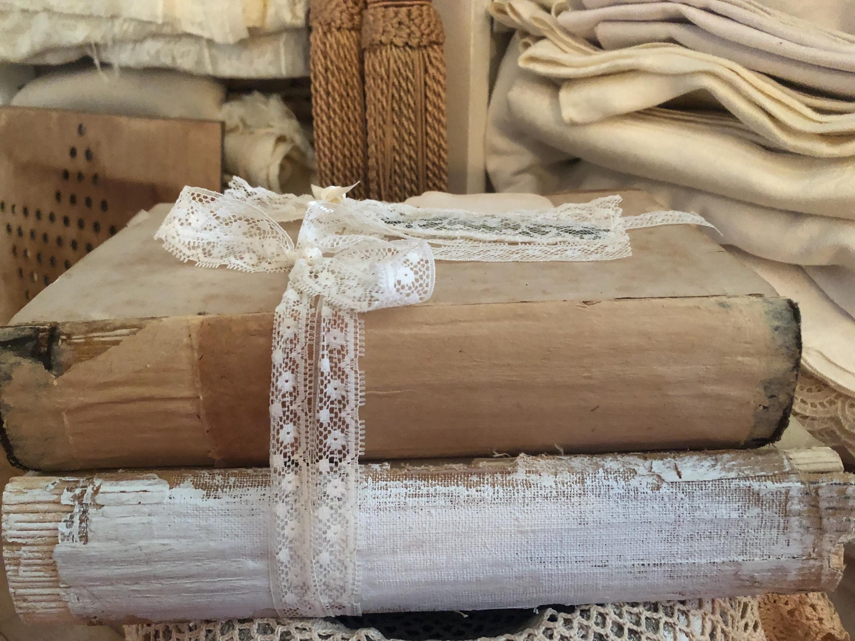 Rustic Book Stack, Farmhouse Vintage Decor, 2 Large Unbound Books ...