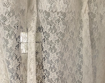 Pinch Pleated Floral Lace Curtain Panels • 40x53 • Small Window, Pantry Cabinet, Arched Doorway, Sold Individually