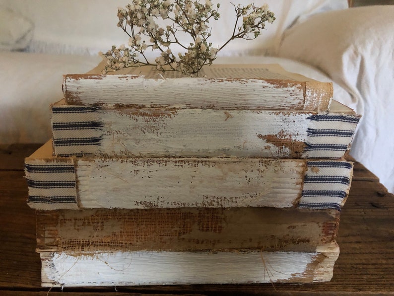 Rustic Book Stack Decor, Vintage Book Bundle With French Country ...