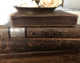 Brown Antique Books, Old Book Stack 1800s, 1900s - You WILL receive the Set of Books shown!